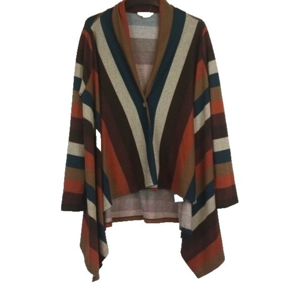 ENTRO Womens Waterfall Cardigan Small Striped Asymmetrical Button Front BOHO